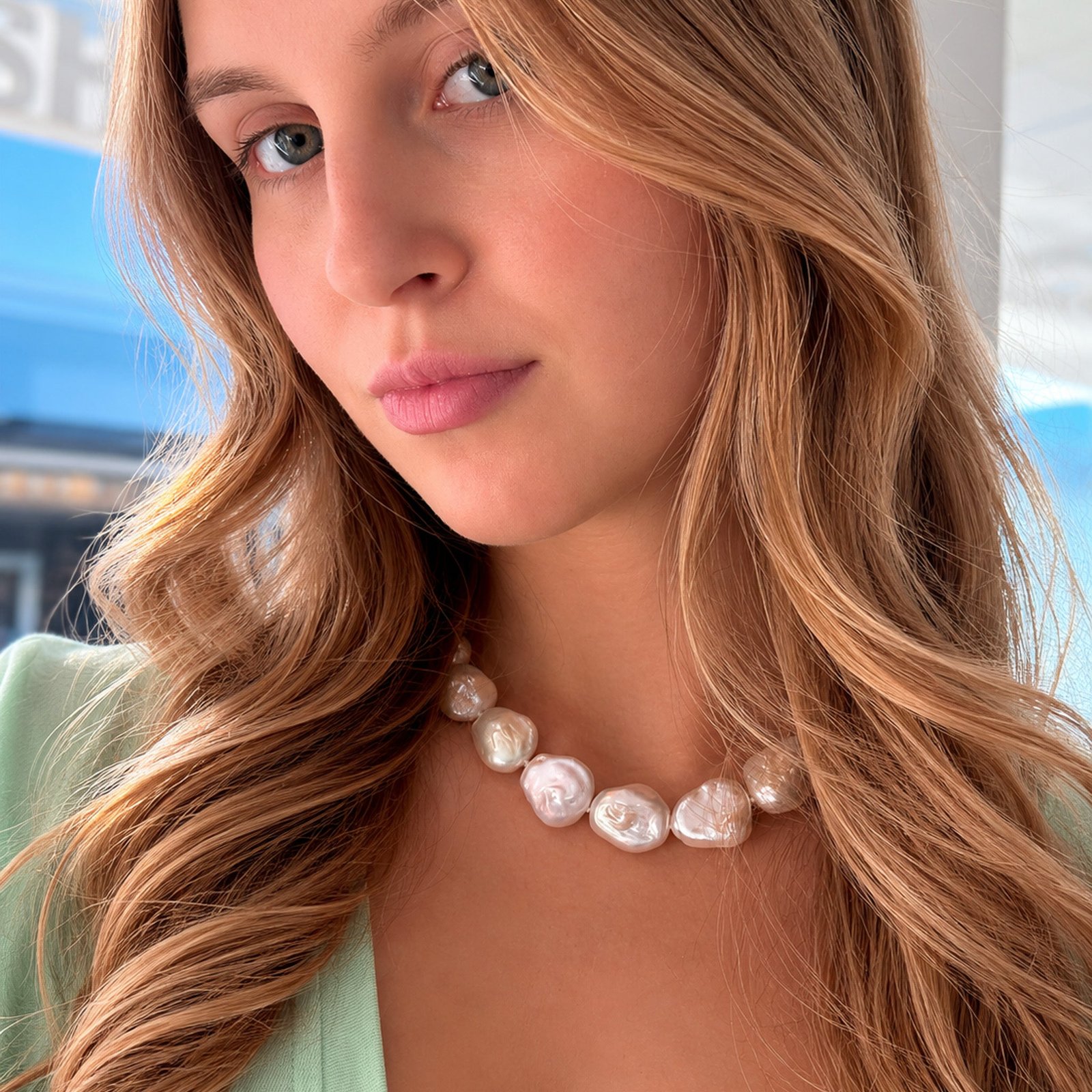 large baroque freshwater pearl necklace with silver clasp