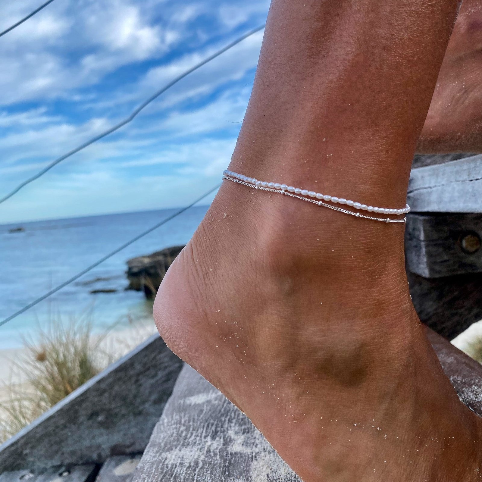 cascade pearl anklet silver