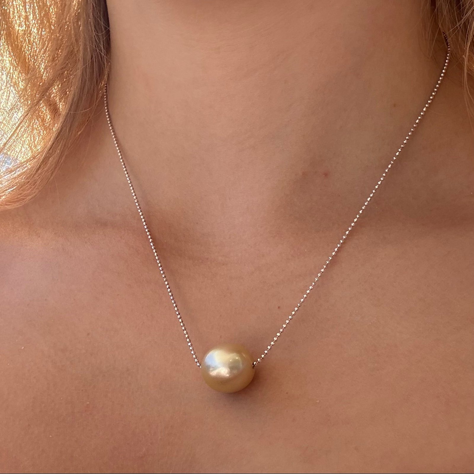  Gold South Sea Sophie Pearl Necklace crafted in premium 925 sterling silver featuring a genuine luminous Australian South Sea pearl.