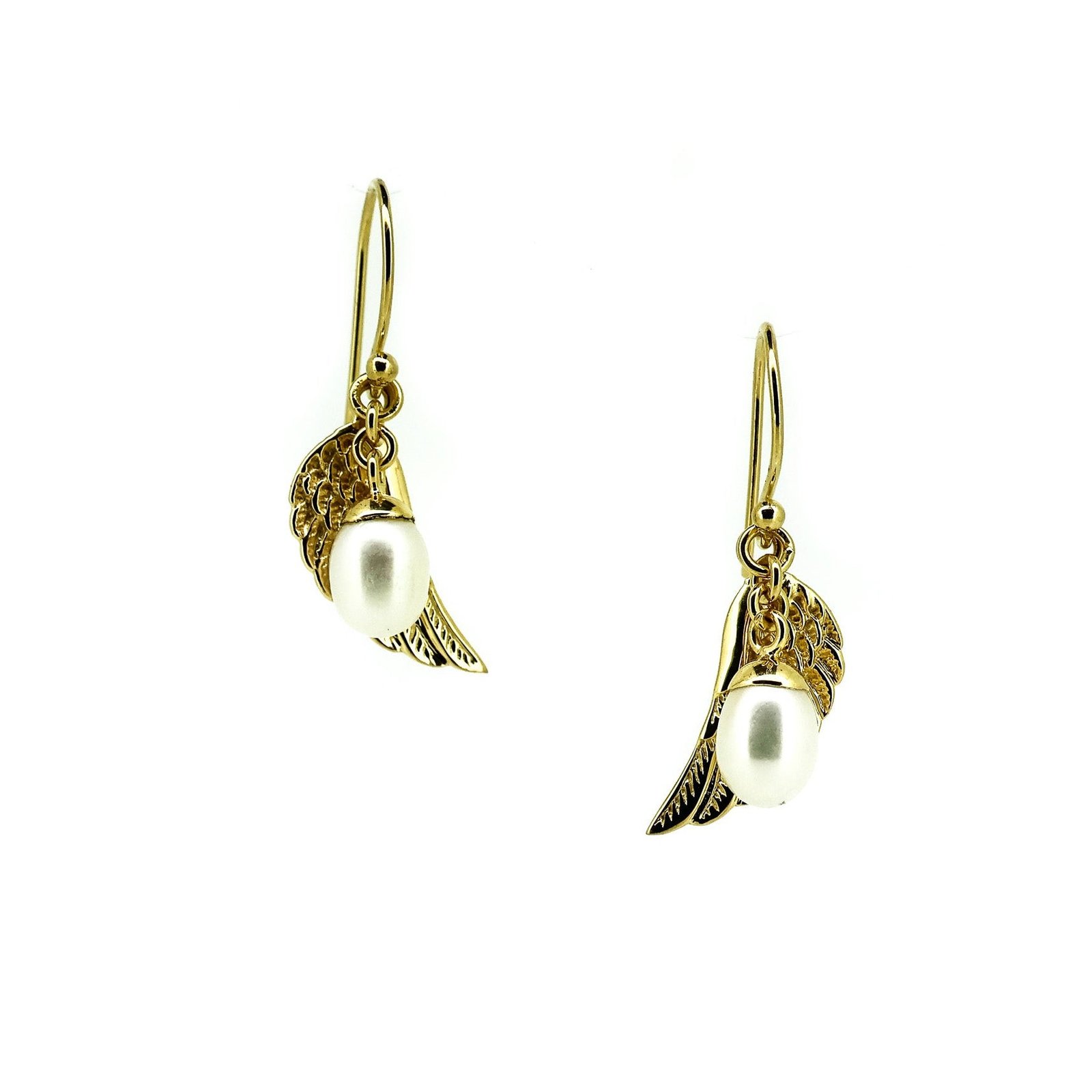 angel wing pearl earrings gold vermeil freshwater pearl drop earrings coastal jewellery australia