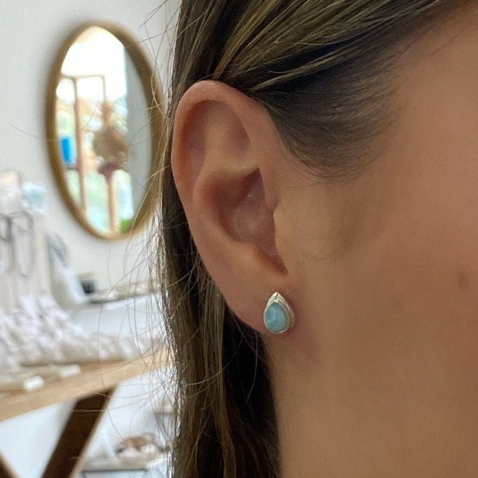 larimar tear drops silver studs