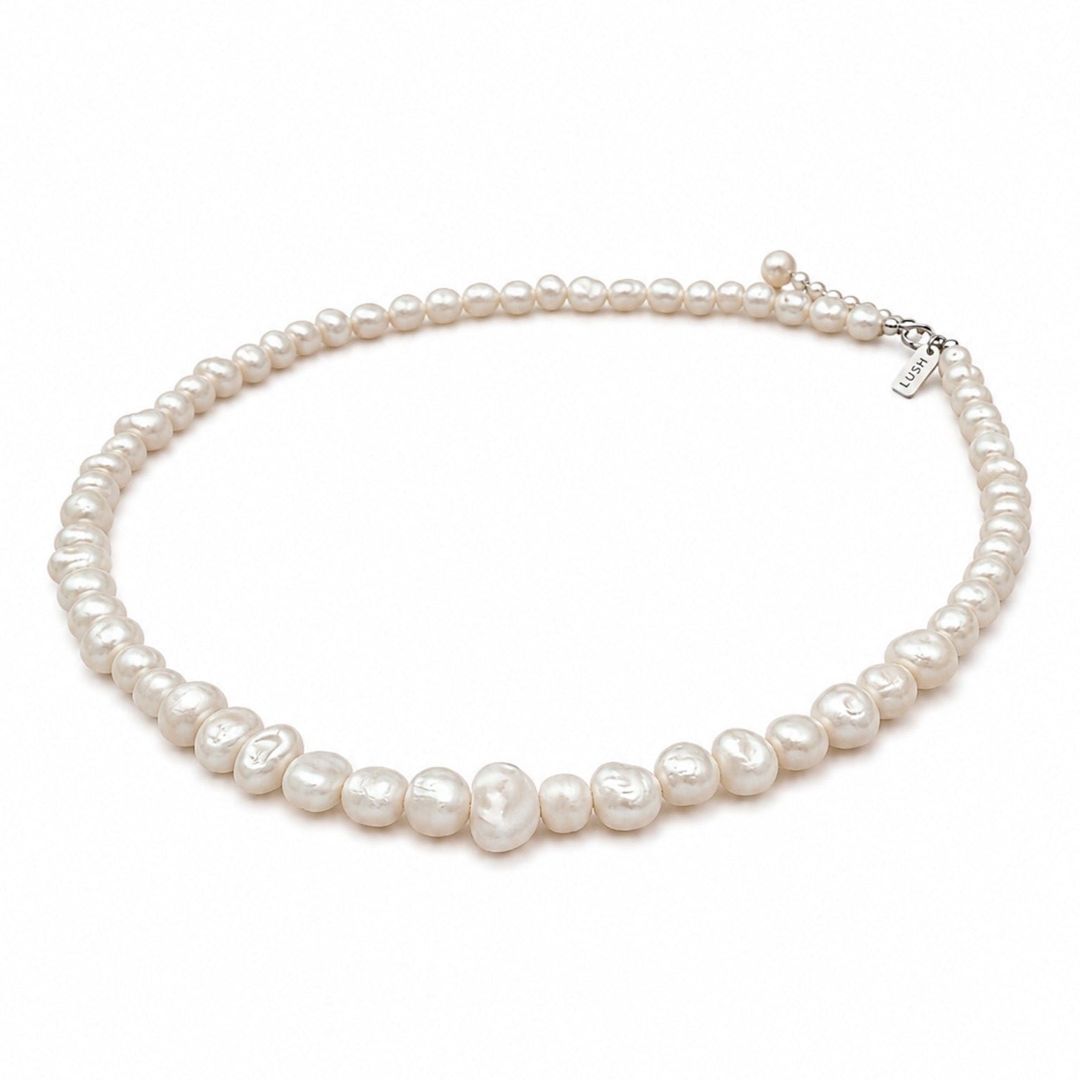 beachy pearl necklace on silver clasp