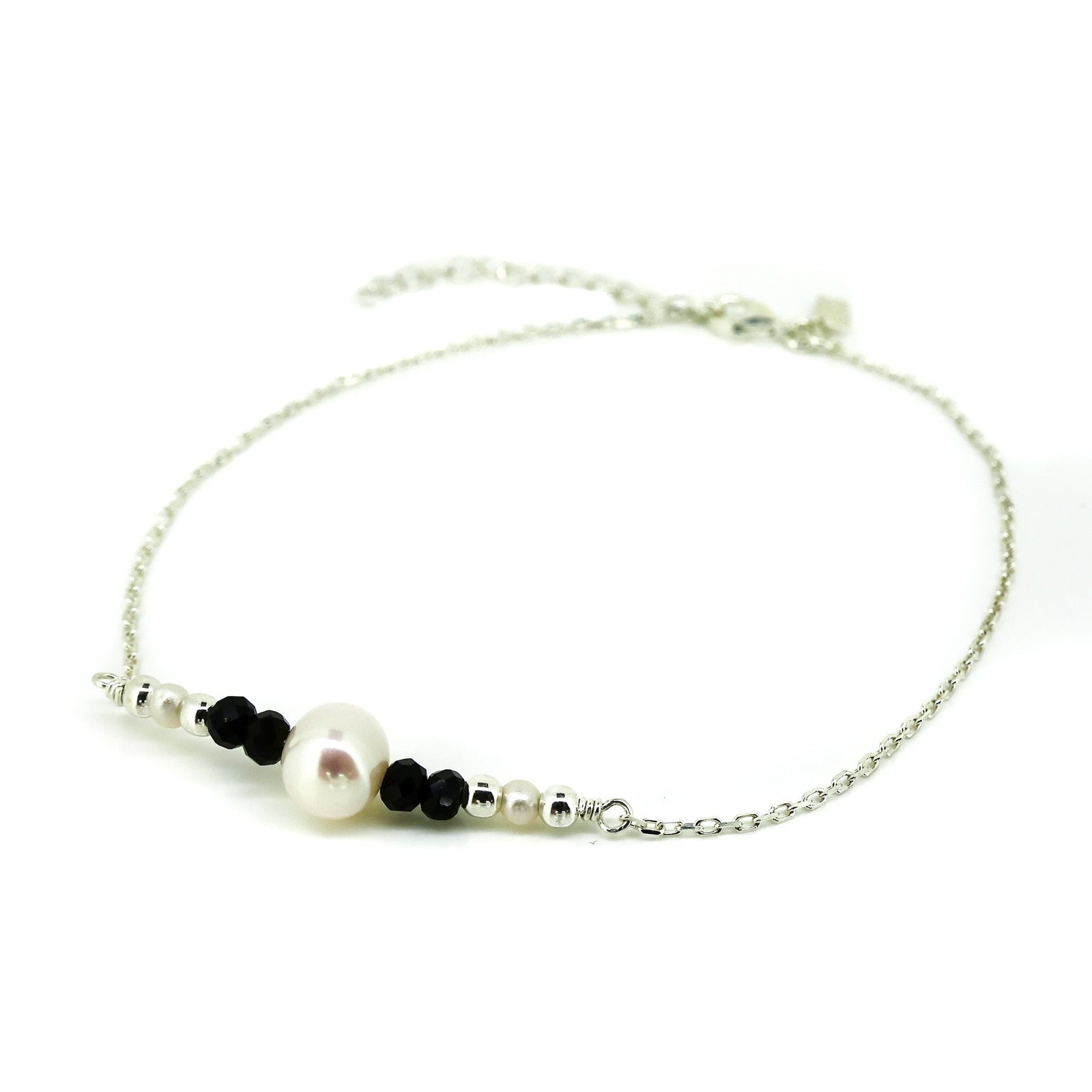 Sea Dreams Pearl Black Agate Anklet Silver